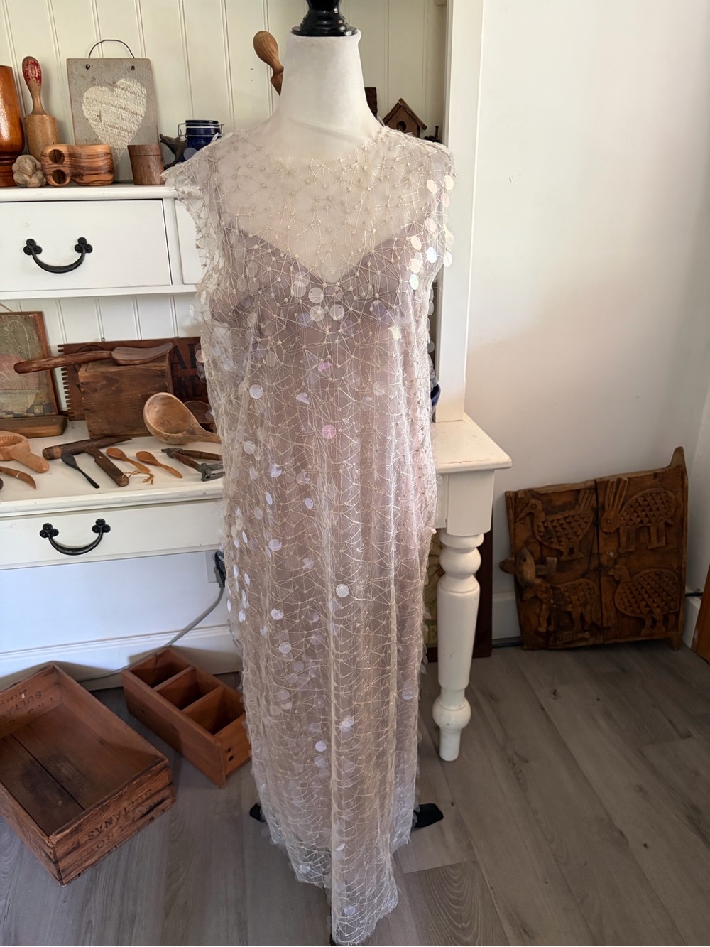 Zara Sheer Sequin Overlay Maxi Dress in Blush